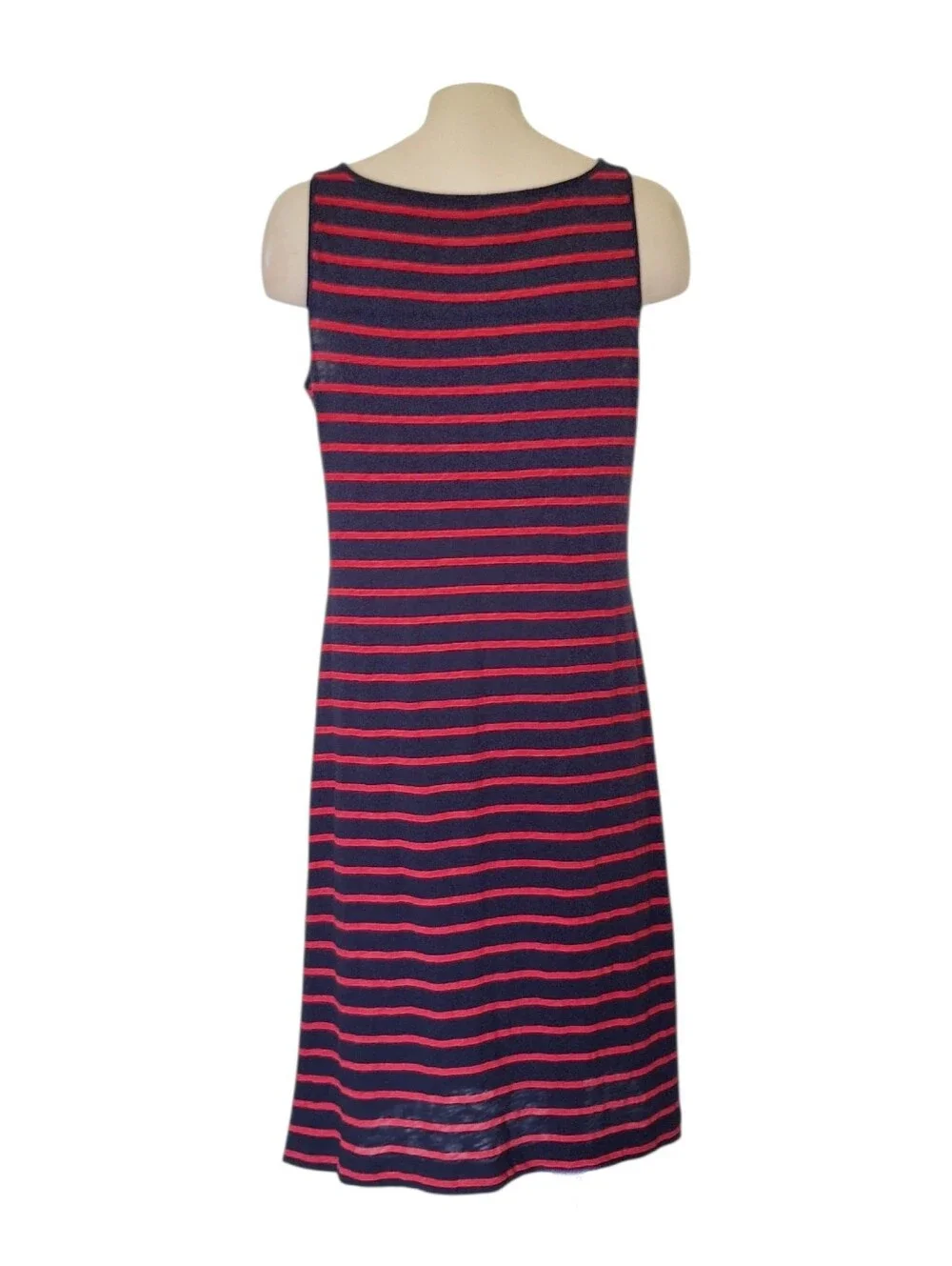 Eddie Bauer Outdoor 100% Cotton Striped Sleeveless Dress Women's Medium Navy Red
